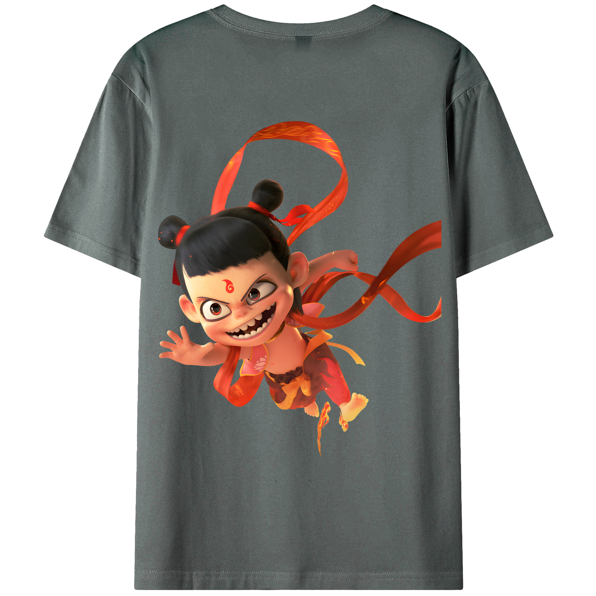 （画像用） Ne Zha 2 ナタ 魔童の大暴れ 綿100％ メンズ半袖Tシャツ（バックプリント） 通気性